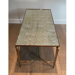 Table Basse Néoclassique en Laiton et Plateau de Miroir Antique par la Maison Jansen, Travail Français, vers 1940