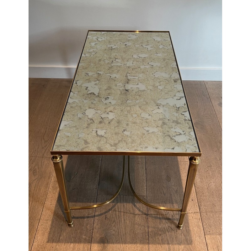Table Basse Néoclassique en Laiton et Plateau de Miroir Antique par la Maison Jansen, Travail Français, vers 1940
