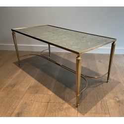 Table Basse Néoclassique en Laiton et Plateau de Miroir Antique par la Maison Jansen, Travail Français, vers 1940