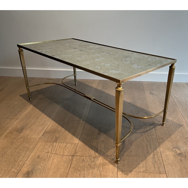 Neoclassical Brass Coffee Table with Antique Mirror Top by Maison Jansen, French Work, circa 1940