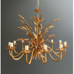 Large Coco Chanel Gilt Metal Ears of Wheat Chandelier, 12 Arms, French Work, circa 1970