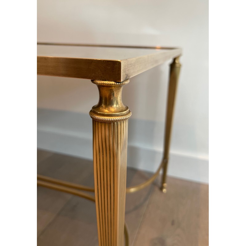 Table Basse Néoclassique en Laiton et Plateau de Miroir Antique par la Maison Jansen, Travail Français, vers 1940