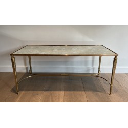 Table Basse Néoclassique en Laiton et Plateau de Miroir Antique par la Maison Jansen, Travail Français, vers 1940