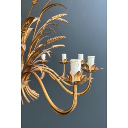 Important Lustre Coco Chanel en Métal Doré à 12 Bras de Lumière, Modèle aux Épis de Blé, Travail Français, vers 1970