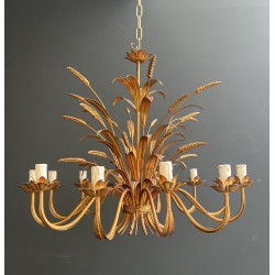 Important Lustre Coco Chanel en Métal Doré à 12 Bras de Lumière, Modèle aux Épis de Blé, Travail Français, vers 1970