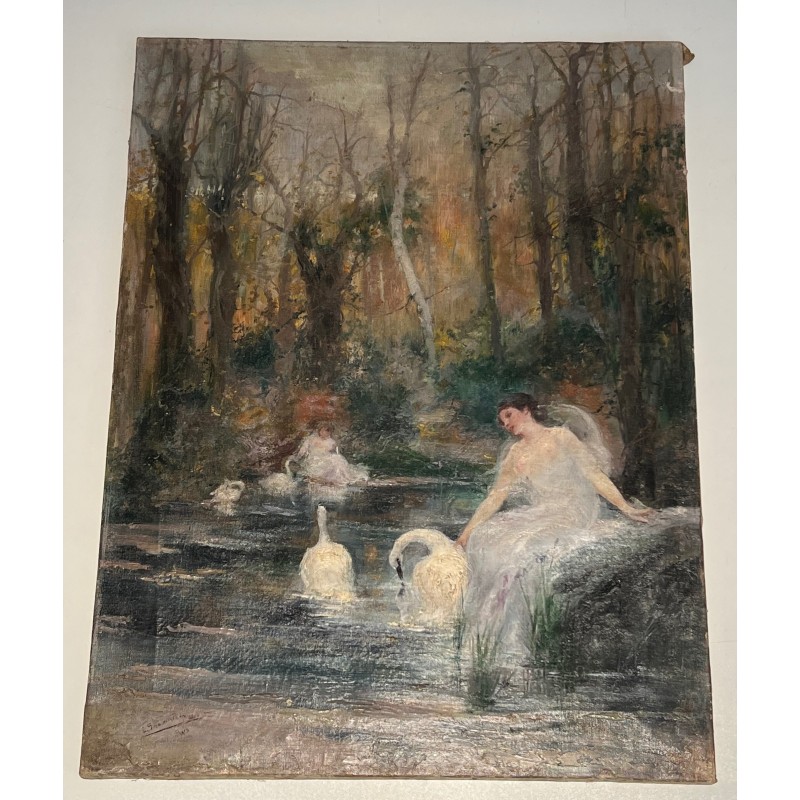 Huile sur Toile "La Femme au Cygne" de Louis Sanchez de la Pena
