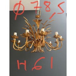 Large Coco Chanel Gilt Metal Ears of Wheat Chandelier, 12 Arms, French Work, circa 1970