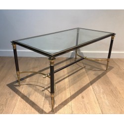 Table Basse Néoclassique en Acier Brossé et Laiton par la Maison Jansen, Travail Français, vers 1940
