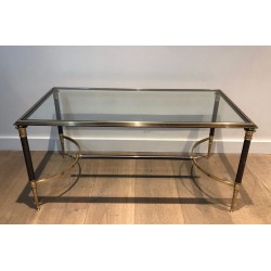 Table Basse Néoclassique en Acier Brossé et Laiton par la Maison Jansen, Travail Français, vers 1940