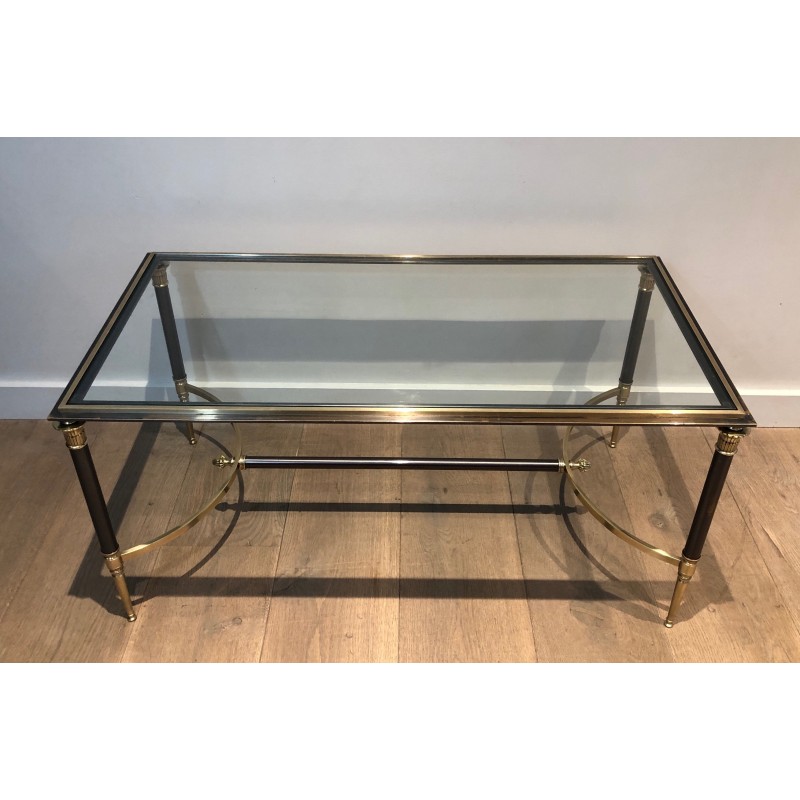 Table Basse Néoclassique en Acier Brossé et Laiton par la Maison Jansen, Travail Français, vers 1940