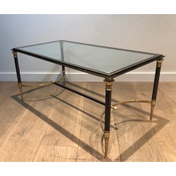 Table Basse Néoclassique en Acier Brossé et Laiton par la Maison Jansen, Travail Français, vers 1940