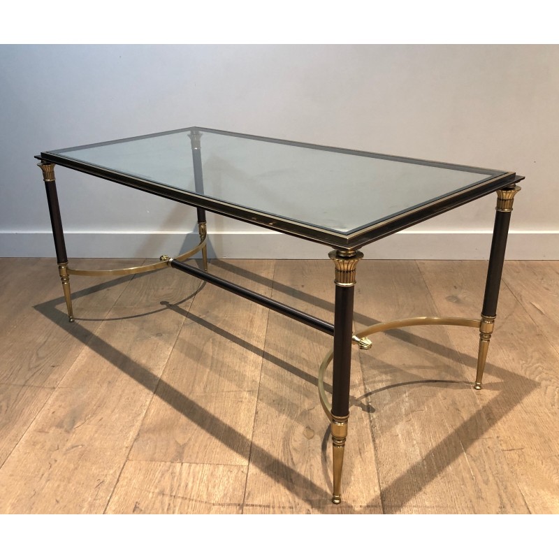 Table Basse Néoclassique en Acier Brossé et Laiton par la Maison Jansen, Travail Français, vers 1940