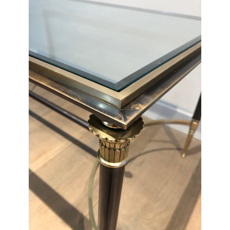 Neoclassical Brushed Steel and Brass Coffee Table by Maison Jansen, French Work, circa 1940