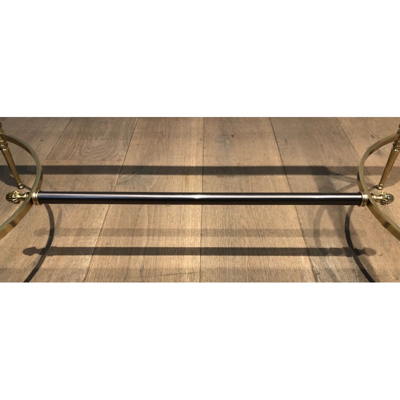 Table Basse Néoclassique en Acier Brossé et Laiton par la Maison Jansen, Travail Français, vers 1940