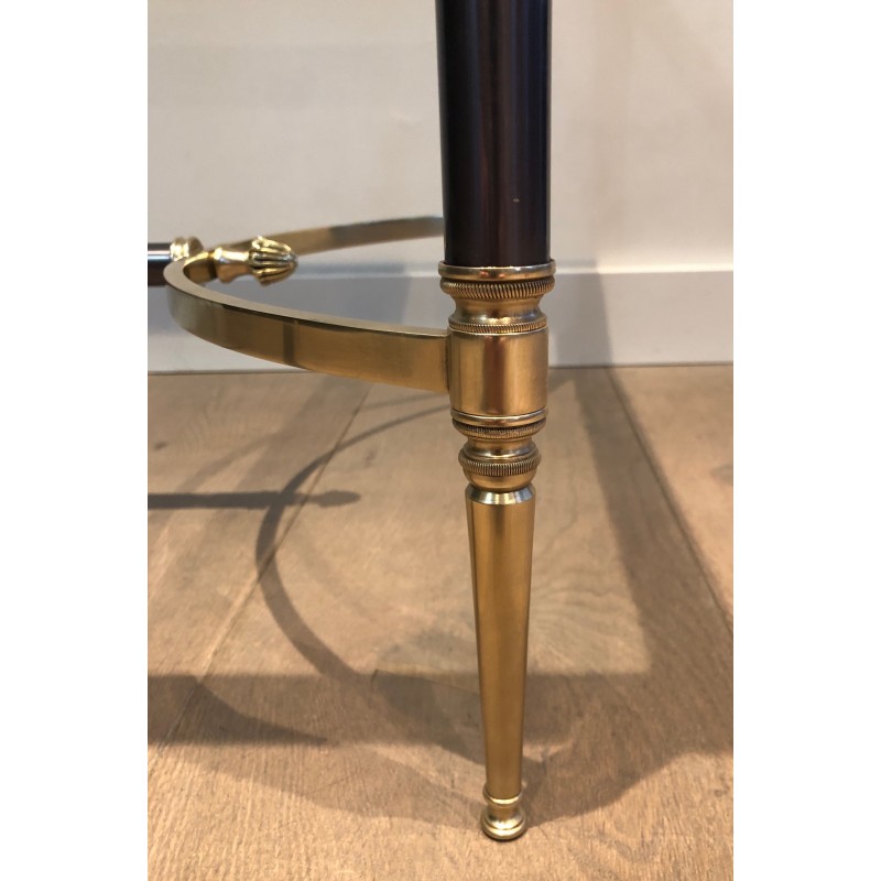 Neoclassical Brushed Steel and Brass Coffee Table by Maison Jansen, French Work, circa 1940