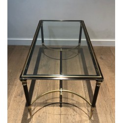 Table Basse Néoclassique en Acier Brossé et Laiton par la Maison Jansen, Travail Français, vers 1940