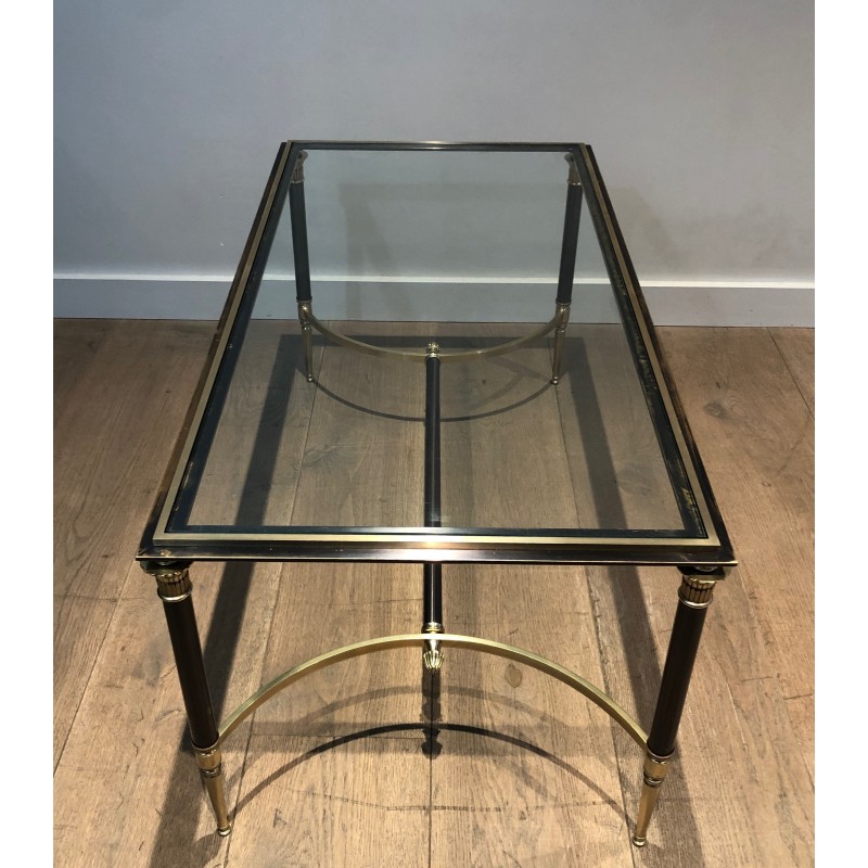 Neoclassical Brushed Steel and Brass Coffee Table by Maison Jansen, French Work, circa 1940