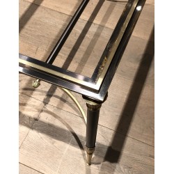 Neoclassical Brushed Steel and Brass Coffee Table by Maison Jansen, French Work, circa 1940
