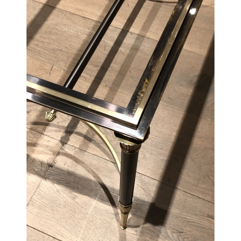 Table Basse Néoclassique en Acier Brossé et Laiton par la Maison Jansen, Travail Français, vers 1940