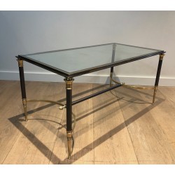 Neoclassical Brushed Steel and Brass Coffee Table by Maison Jansen, French Work, circa 1940