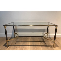 Table Basse Néoclassique en Acier Brossé et Laiton par la Maison Jansen, Travail Français, vers 1940