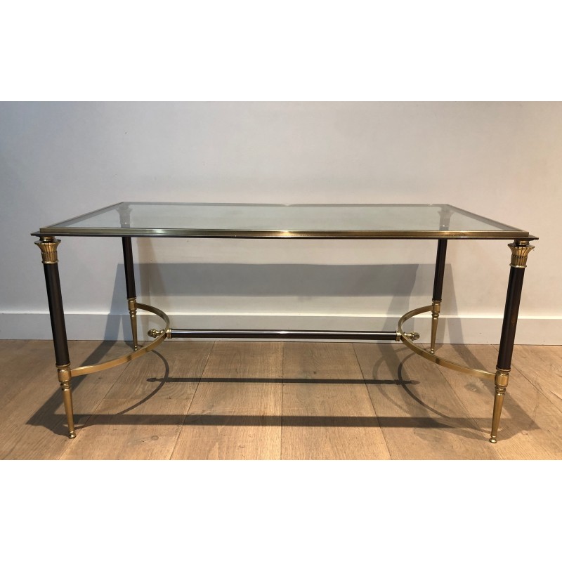 Table Basse Néoclassique en Acier Brossé et Laiton par la Maison Jansen, Travail Français, vers 1940