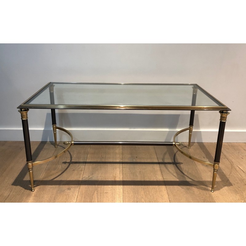 Neoclassical Brushed Steel and Brass Coffee Table by Maison Jansen, French Work, circa 1940