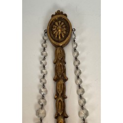 Important Pair of Louis the 16th Style Gilded Carved Wood Wall Sconces with Crystal Garlands