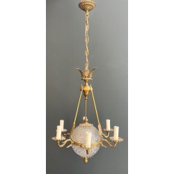 Lustre Montgolfière de style Empire en Bronze et Cristal
