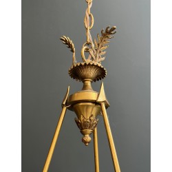 Empire Style Montgolfière Chandelier in Bronze and Crystal with Arrows and Swan Necks, French Work, circa 1940