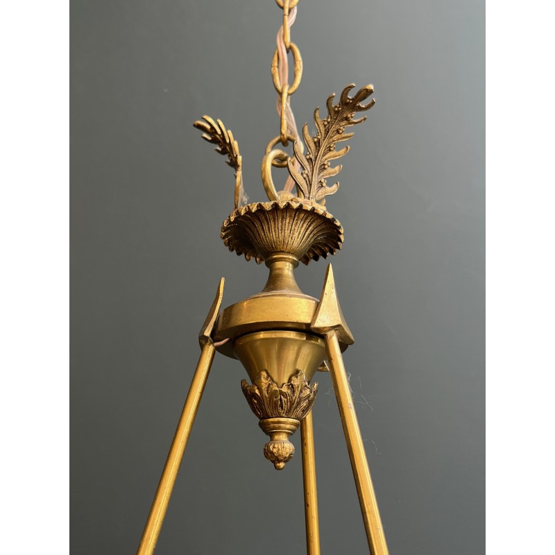 Lustre Montgolfière de Style Empire en Bronze et Cristal à Décors de Flèches et Cols de Cygnes, Travail Français, vers 1940