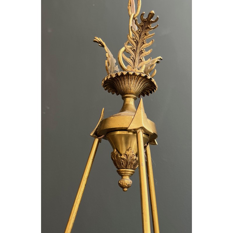 Empire Style Montgolfière Chandelier in Bronze and Crystal with Arrows and Swan Necks, French Work, circa 1940