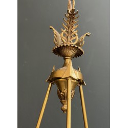 Empire Style Montgolfière Chandelier in Bronze and Crystal with Arrows and Swan Necks, French Work, circa 1940