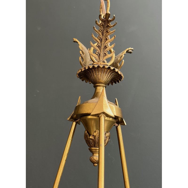 Lustre Montgolfière de Style Empire en Bronze et Cristal à Décors de Flèches et Cols de Cygnes, Travail Français, vers 1940
