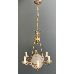 Lustre Montgolfière de Style Empire en Bronze et Cristal à Décors de Flèches et Cols de Cygnes, Travail Français, vers 1940