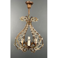 Small Brass Chandelier with Crystal Garlands in the Style of Maison Baguès, French Work, circa 1940