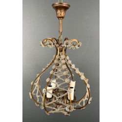 Small Brass Chandelier with Crystal Garlands in the Style of Maison Baguès, French Work, circa 1940