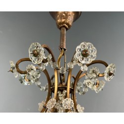 Small Brass Chandelier with Crystal Garlands in the Style of Maison Baguès, French Work, circa 1940