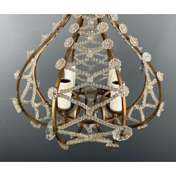 Small Brass Chandelier with Crystal Garlands in the Style of Maison Baguès, French Work, circa 1940