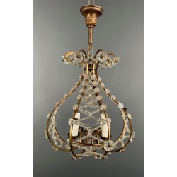Small Brass Chandelier with Crystal Garlands in the Style of Maison Baguès, French Work, circa 1940