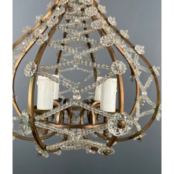 Small Brass Chandelier with Crystal Garlands in the Style of Maison Baguès, French Work, circa 1940