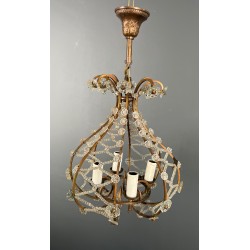 Small Brass Chandelier with Crystal Garlands in the Style of Maison Baguès, French Work, circa 1940