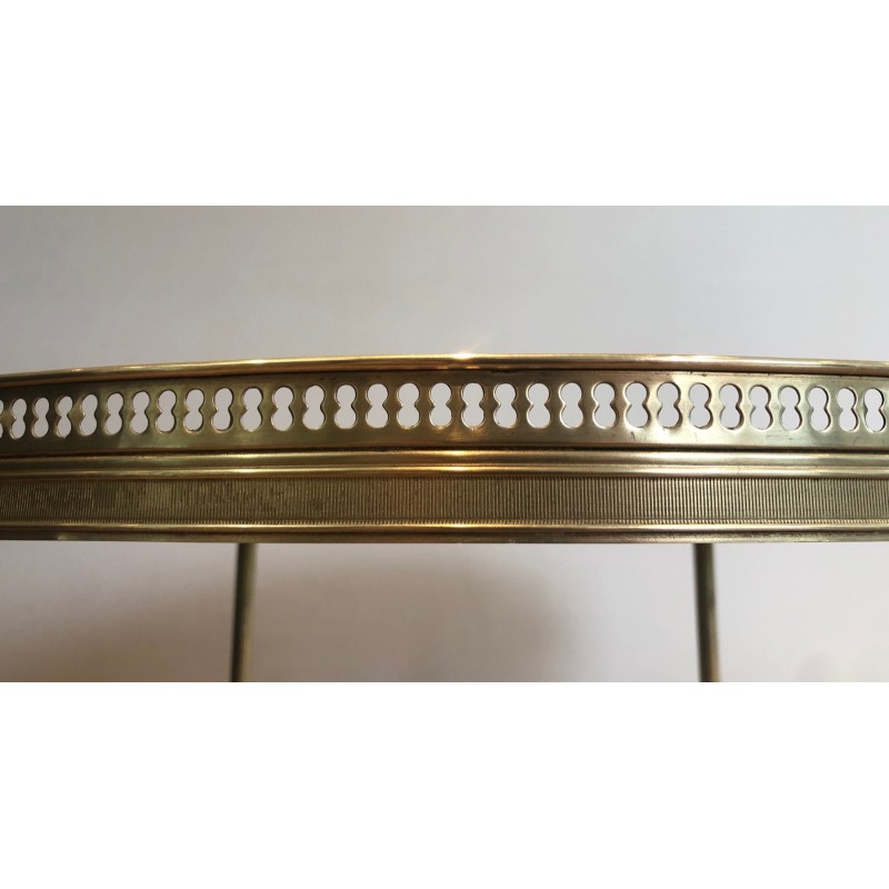 Round Brass Coffee Table with Black Lacquered Glass Top by Maison Jansen, French Work, circa 1940