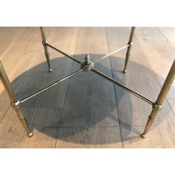 Round Brass Coffee Table with Black Lacquered Glass Top by Maison Jansen, French Work, circa 1940
