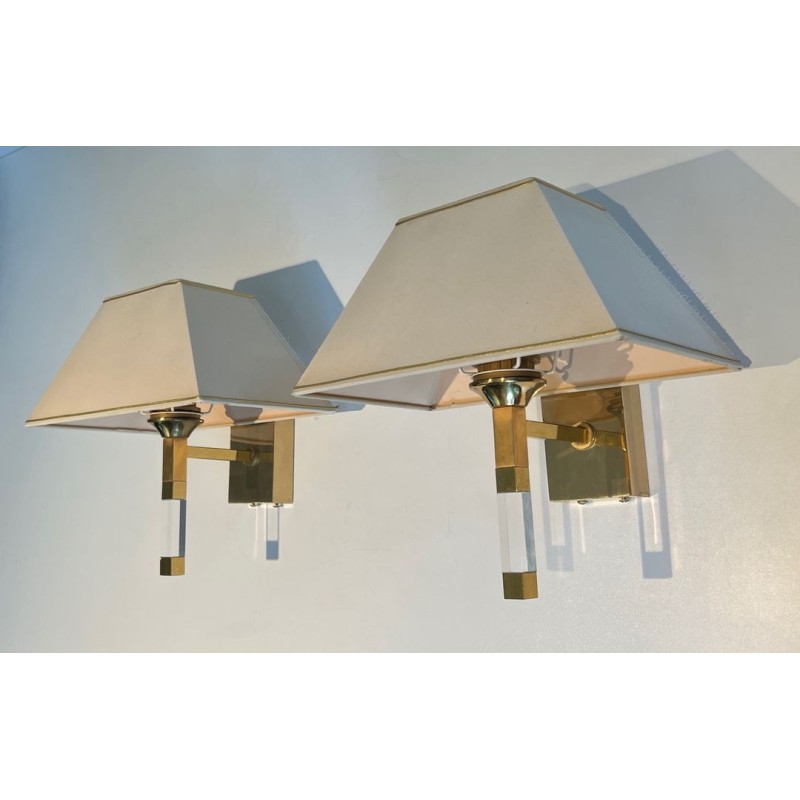 Pair of Lucite and Gilt Wall Sconces