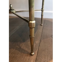 Round Brass Coffee Table with Black Lacquered Glass Top by Maison Jansen, French Work, circa 1940