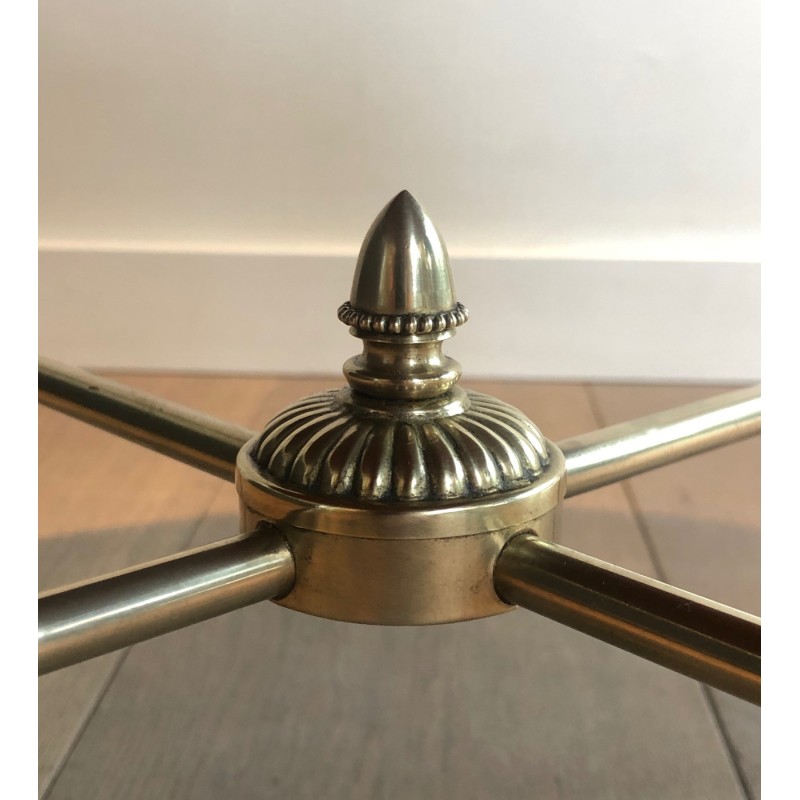 Round Brass Coffee Table with Black Lacquered Glass Top by Maison Jansen, French Work, circa 1940