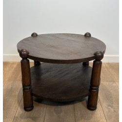 Brutalist Solid Oak Coffee Table by Charles Dudouyt, French Work, circa 1940-1950