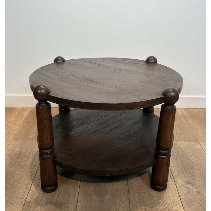 Table Basse Brutaliste en Chêne Massif par Charles Dudouyt, Travail Français, vers 1940-1950