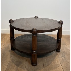 Table Basse Brutaliste en Chêne Massif par Charles Dudouyt, Travail Français, vers 1940-1950